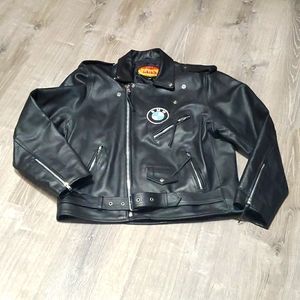 MAS Leather Men’s Black Genuine Leather Jacket Size L Full Zip Moto Bomber Coat